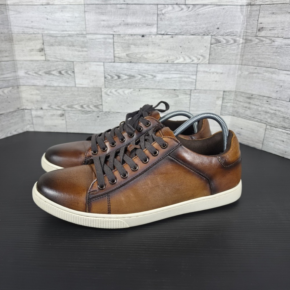 Steve Madden Brown Leather Low Top Sneakers Size 10 Lace Up Casual Men's Shoes